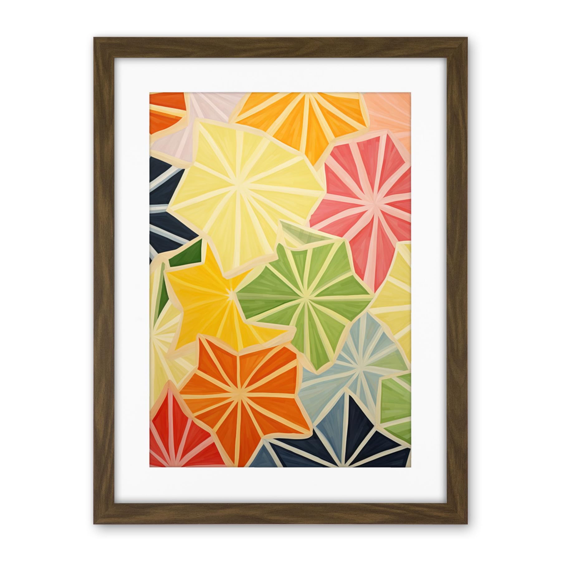 Artery8 Colourful Slices of Star Fruit Bright Watercolour Painting Abstract Carambola Kitchen Artwork Framed Wall Art Print 18X24 Inch