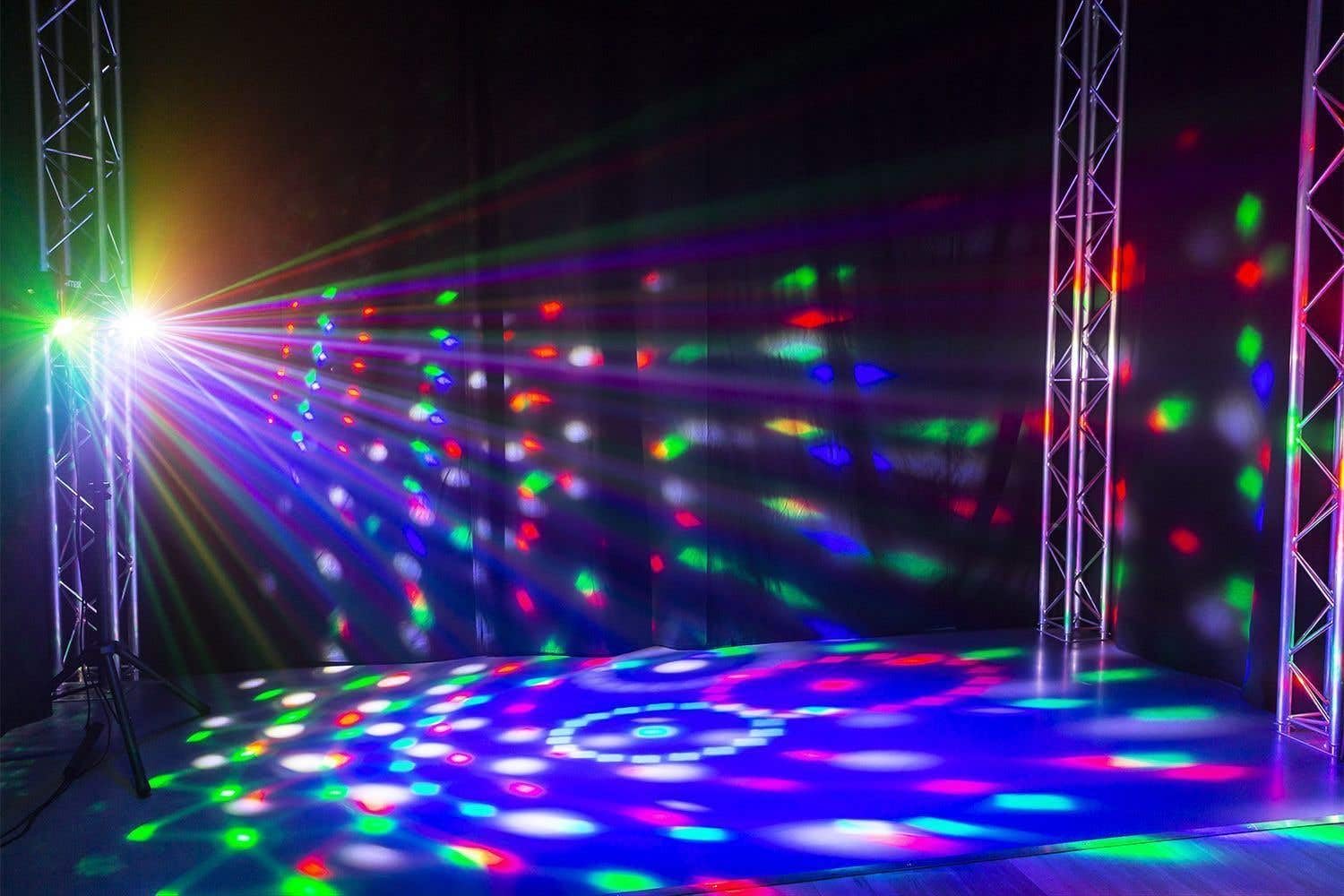 MAX Partybar09: Set di luci LED per feste con barra a T e supporto, 4 effetti di luce, RGBW Color Mixing, DMX 3 o 15 canali, controllo del suono con sensibilità regolabile