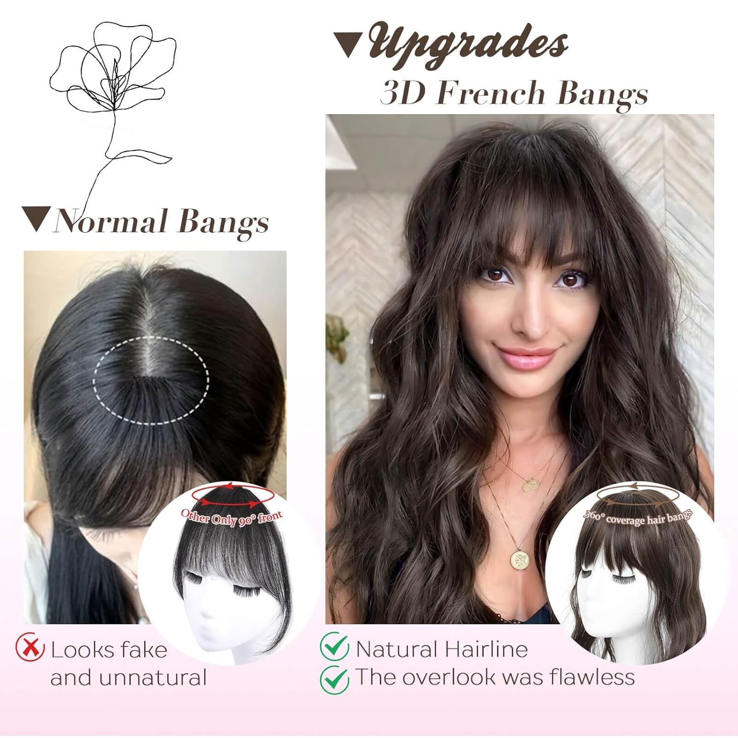 Fine Plus 360° Cover Clip in Fringe Hair Extensions - Wavy Bangs with Temples for Women - Natural Black Daily Wear - Image 4