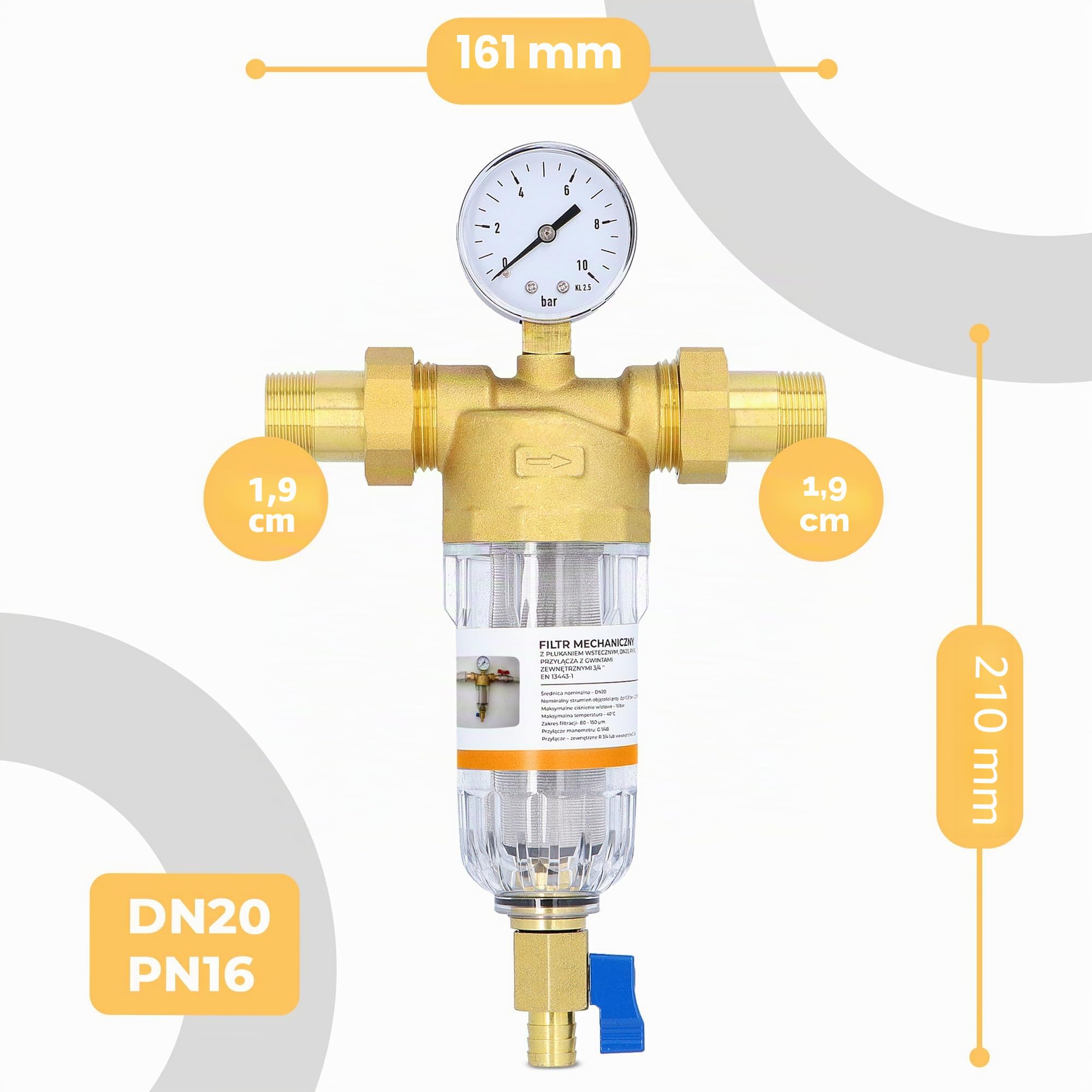 Instalguru Filtro Autopulente Acqua 3/4" DN20 Pressione Manometro Filtrazione Fina Scarico Sedimenti Riciclabile Acqua Pozzo Domestico Industriale