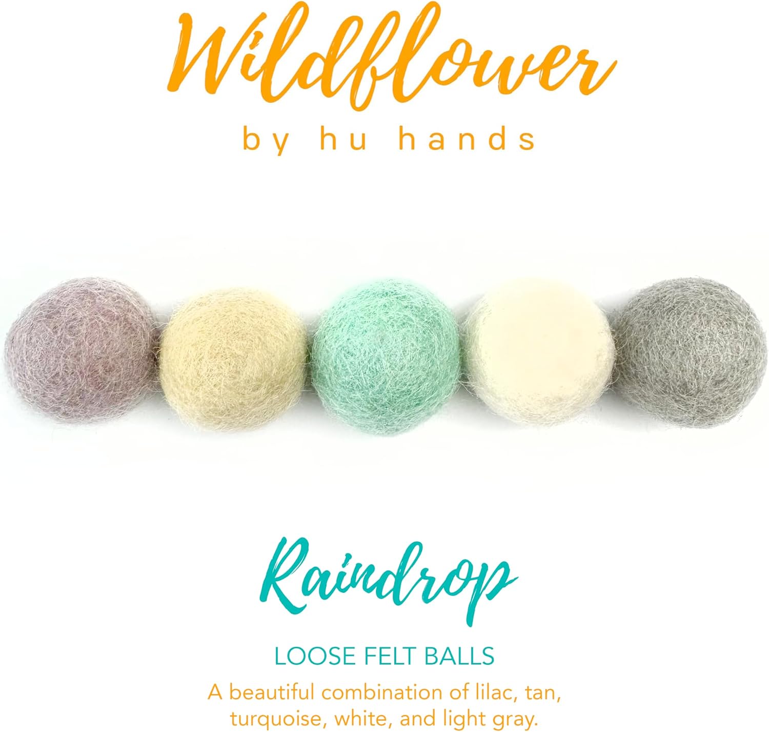 Wildflower by Hu Hands Raindrop Pastel Wool Felt Balls | (50) Pom Poms in Soft Natural Colors for Crafts, Garland, Felting, Decor | .8 - 1 Inch | Hand Felted in Nepal 100% Wool | Muslin Bag Included