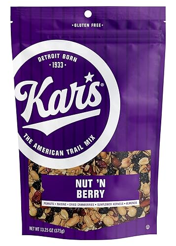 Kar's Nuts Nut 'N Berry Trail Mix, paquetes individuales de aperitivos de 13.25 onzas  Paquete de 6  Mezcla de aperitivos sin sal añadida para una