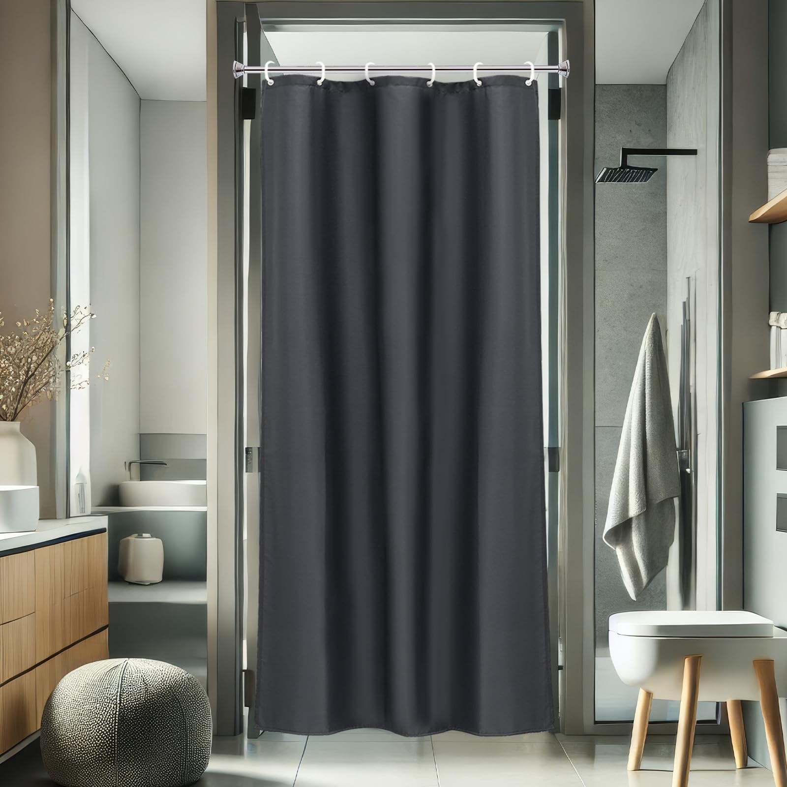 AooHome Stall Shower Curtain 36 Width x 72 Height Inch, Solid Fabric Bathroom Curtain for Hotel with Hooks, Water Repellent, Dark Grey