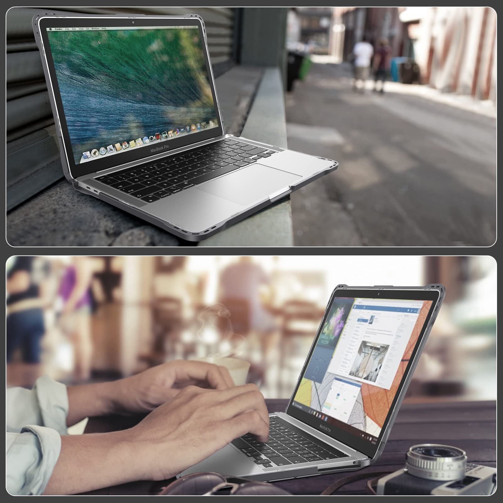 Fintie Hülle Kompatibel mit MacBook Pro 13 Zoll M2/M1 (2022-2016) A2338/A2289/A2251/A2159/A1989/A1706/A1708, Ganzkörper-Rugged TPU Stoßstange Schutzhülle Kompatibel mit MacBook Pro 13, Grau
