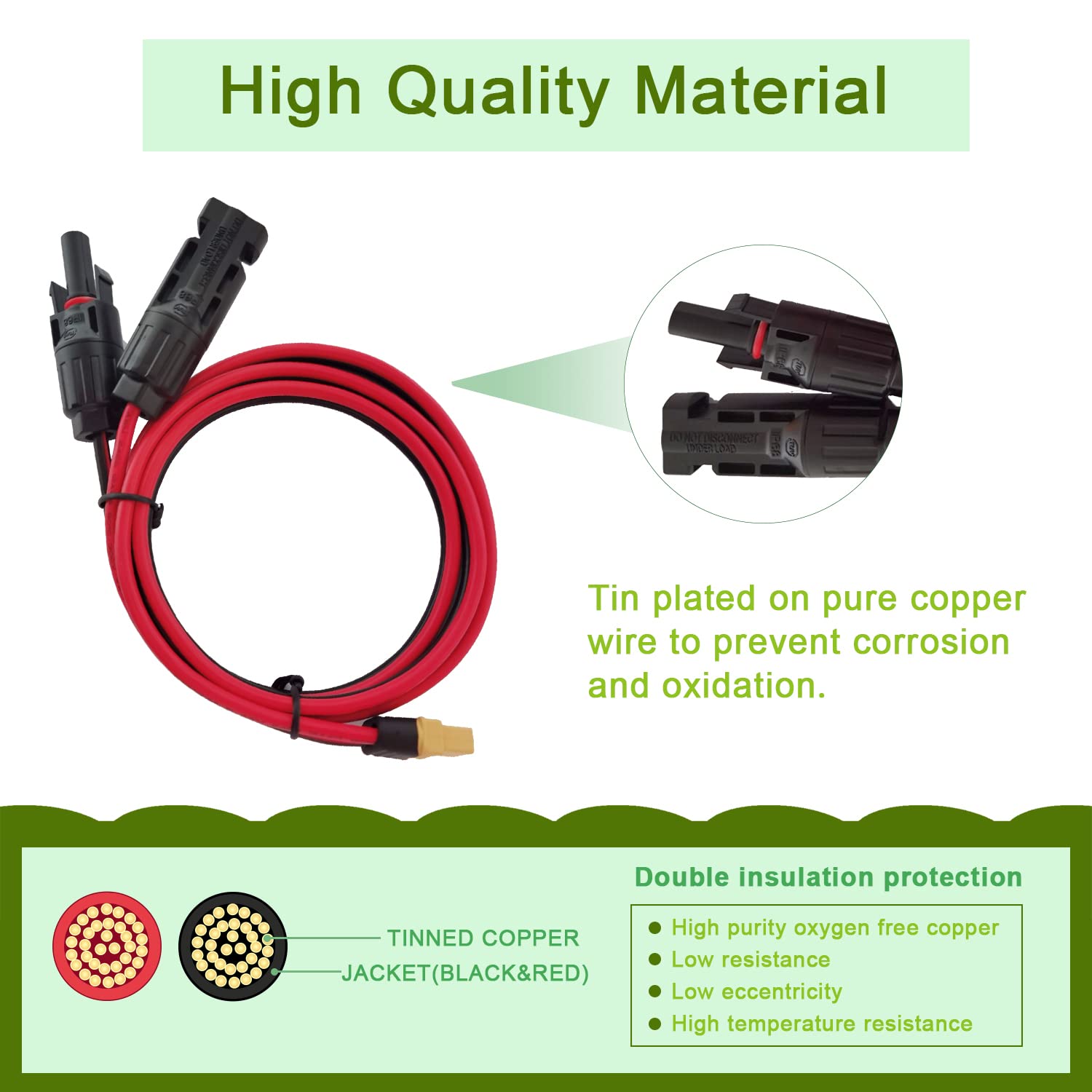 Câble de charge solaire Adaptateur de panneau solaire mâle vers XT60 mâle Câble solaire pour River Pro MAX Powerstation 757 Powerhouse et EF DELTA 2 Powerhouse Solar Generator（12 AWG 60CM）