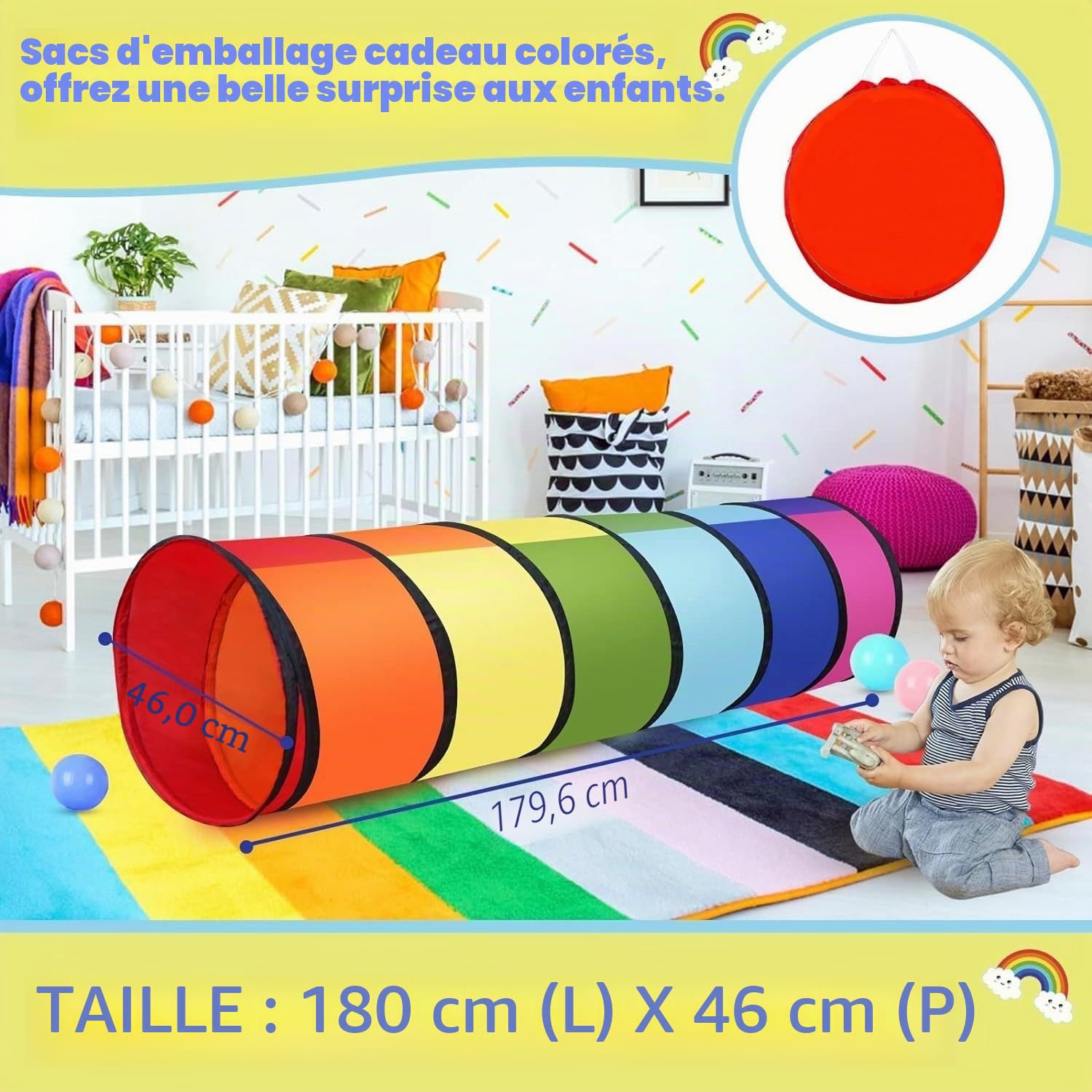 Tente de Tunnel de Jeu d'enfants 180cm LATERN Pop-Up Pliable Intérieur Extérieur
