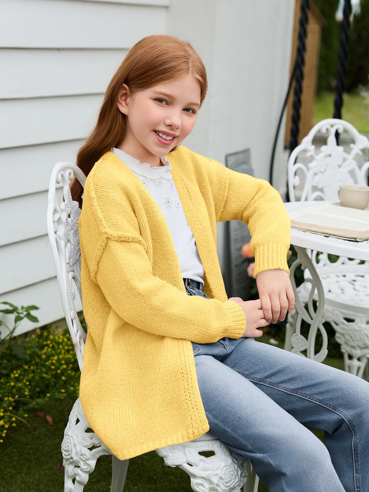 Haloumoning Cardigan oversize per ragazze maglioni per bambini aperto