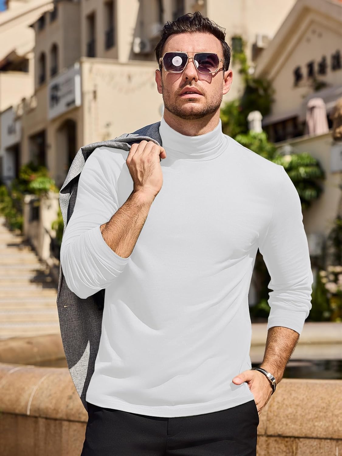 Men's Fashion Mock Turtleneck T-Shirts Long Sleeve Pullover Sweater Basic Designed Undershirt Slim Fit Top - Image 2