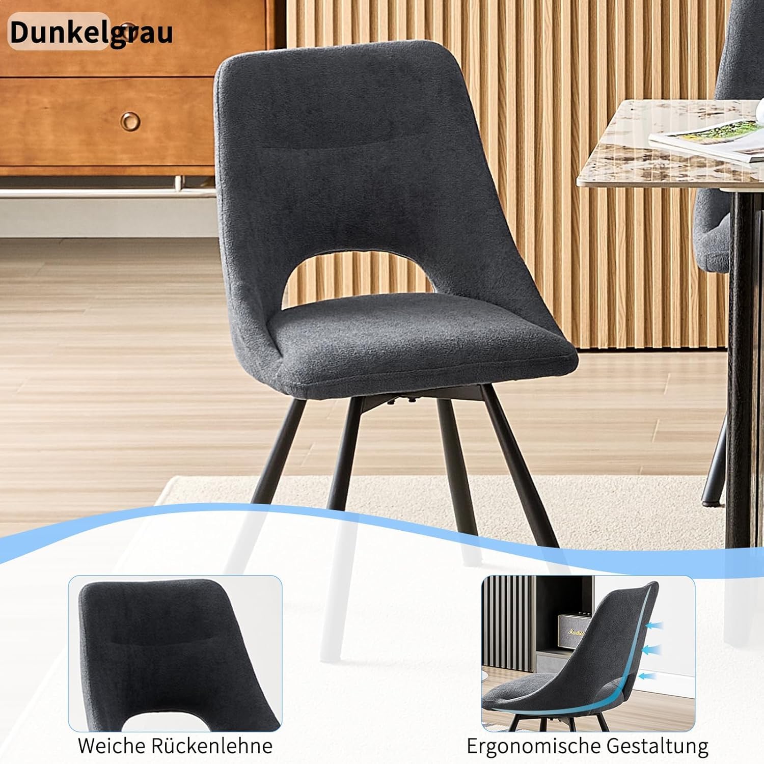 LEWE Essgruppen Esstisch mit 4 Stühlen, 160 x 80 x 75 cm Rechteckig Esstisch aus Holz mit 4 Esszimmerstühle, Drehbar 360°, Durchbrochene Rückenlehnel, Gepolstert, für Küche Esszimmer und Wohnzimmer