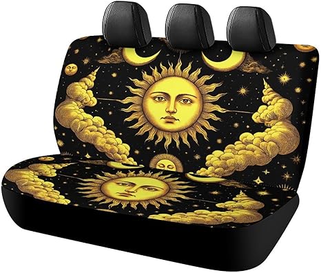 Soft Universal Fit Auto Dirt Proof Pet Car Seat Cover, Bench Seat Cushion Covers, Sun Crescent Moon Stars Astrology Tarot Cards Fashion Car Back Seat Cover