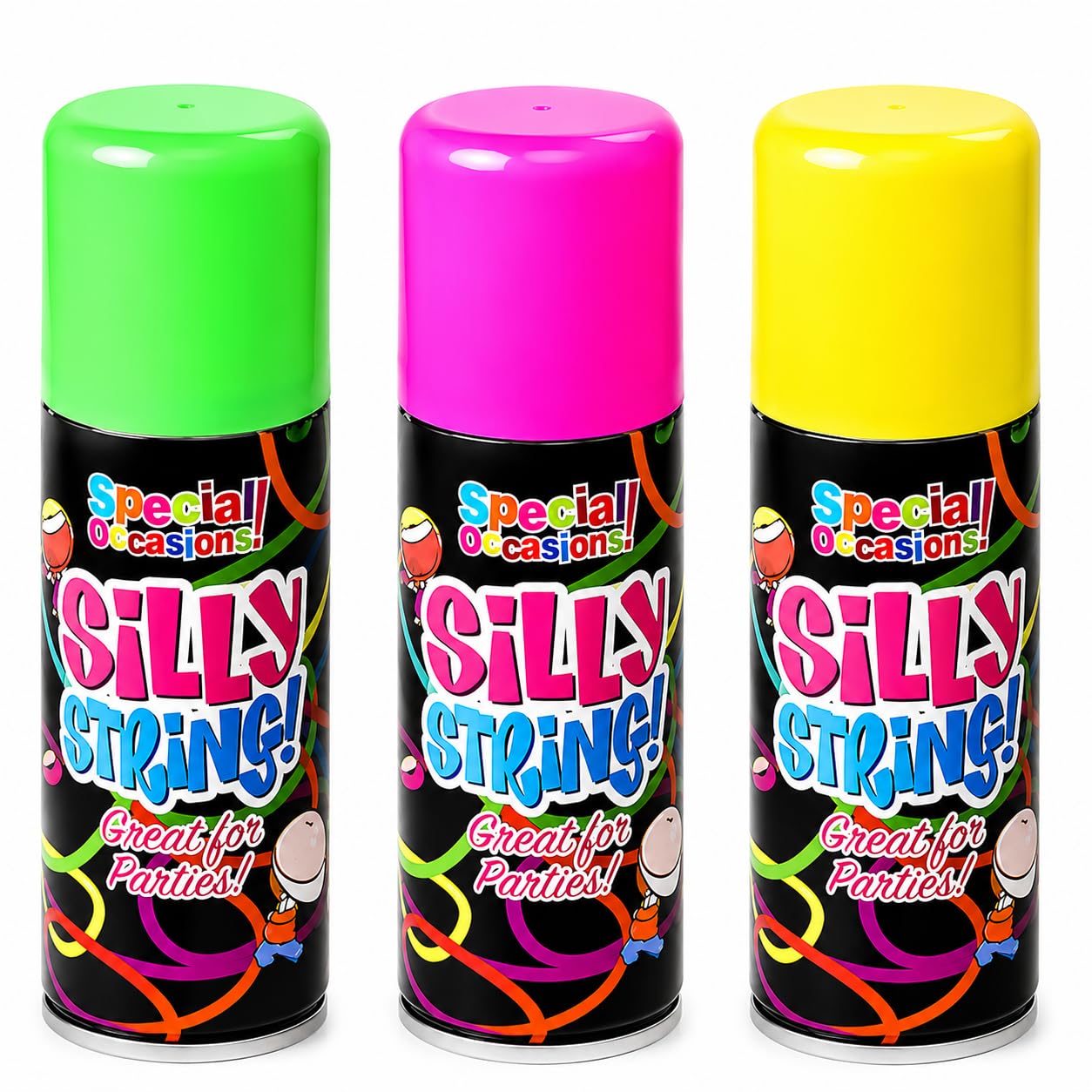 GSV Essentials Party String Spray for Kids , Multicolour Silly String Streamers Cans for Birthday Parties, Weddings, Children Celebrations, Stag & Hen Events - (Pack of 3)