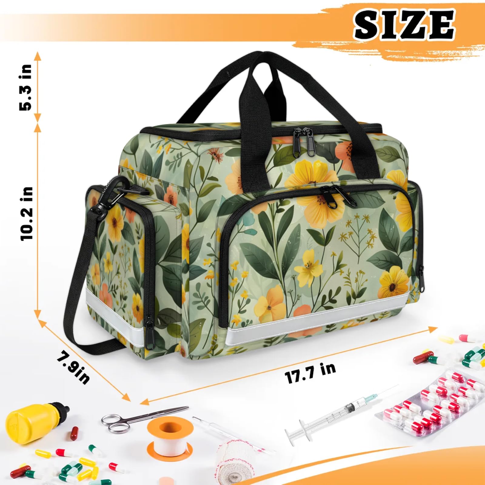 GzLeyigou First Aid Bags Empty, Gothic Flower Emergency Bag First Aid Kit Multiple Compartment Kit Carrier On Call Trauma Bag For Paramedics Emergency Medical Supplies Kit