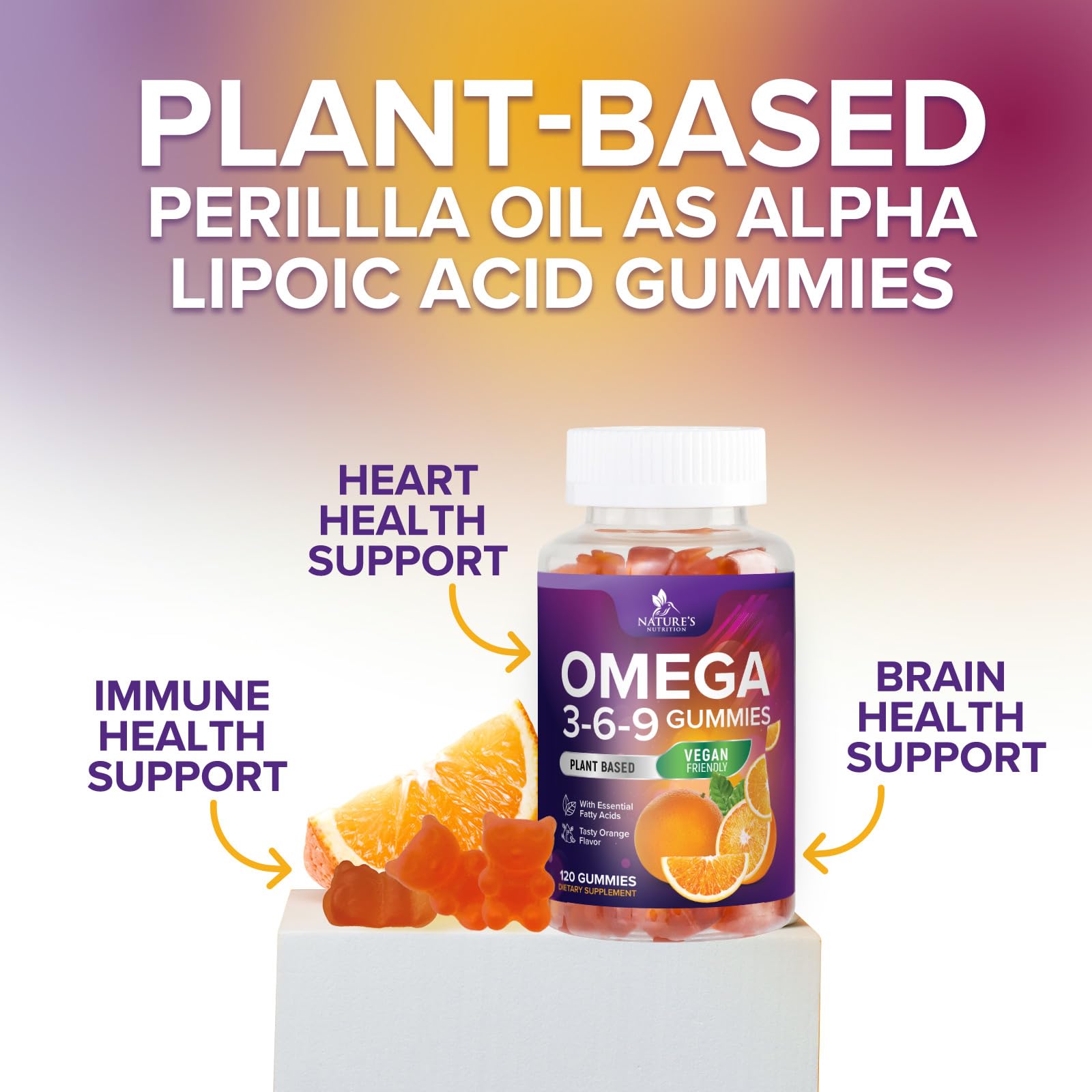 Omega 3 6 9 Gummies - Vegan Omega 3 Supplement Gummy - Essential Fatty Acids Oil 369 Complex Heart Support & Brain Support for Women, Men & Pregnancy, Fish Free Orange Flavored Gummy - 120 Gummies — Amazon image 5