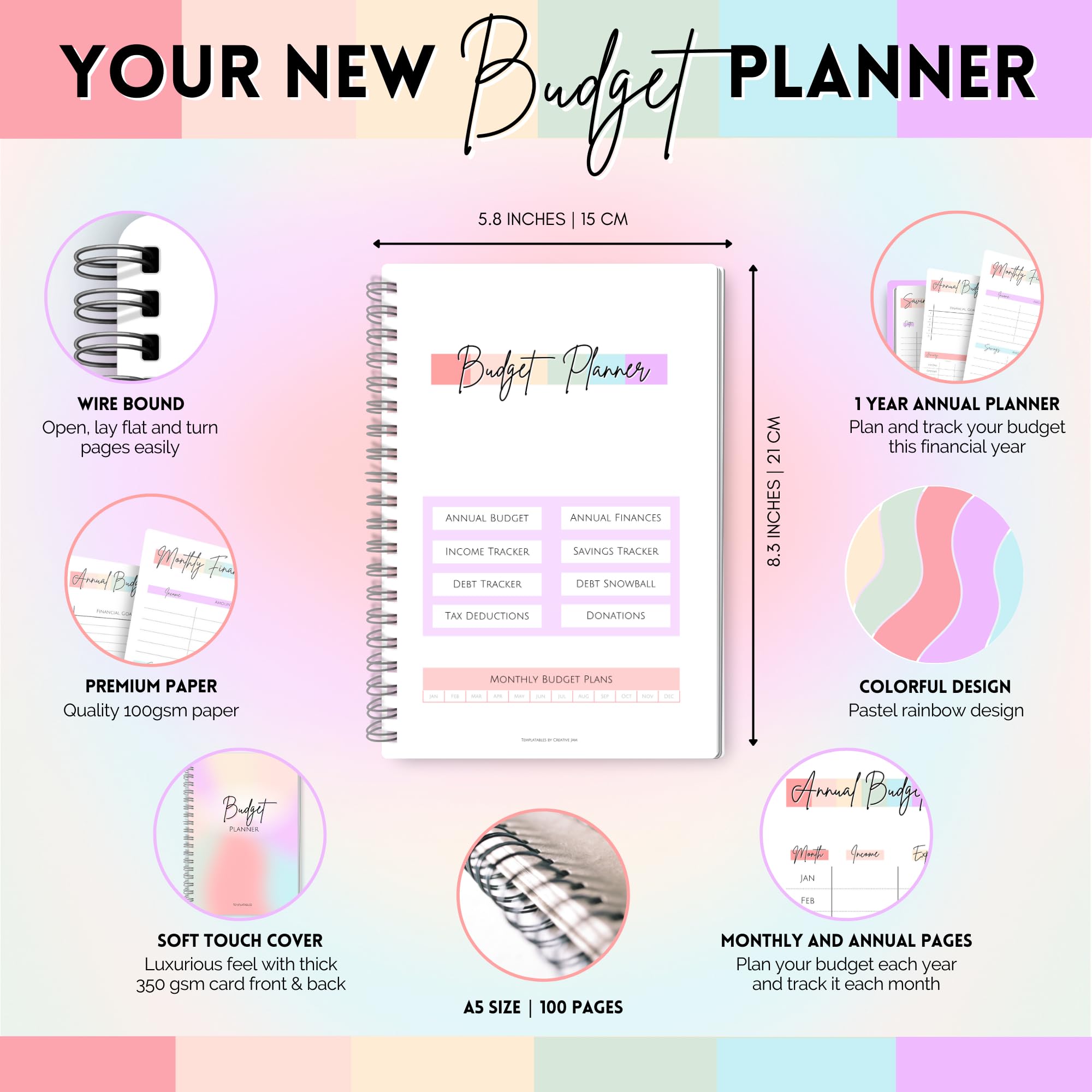 Budget Planner & Monthly Bill Organizer, Rainbow, A5 - Image 2