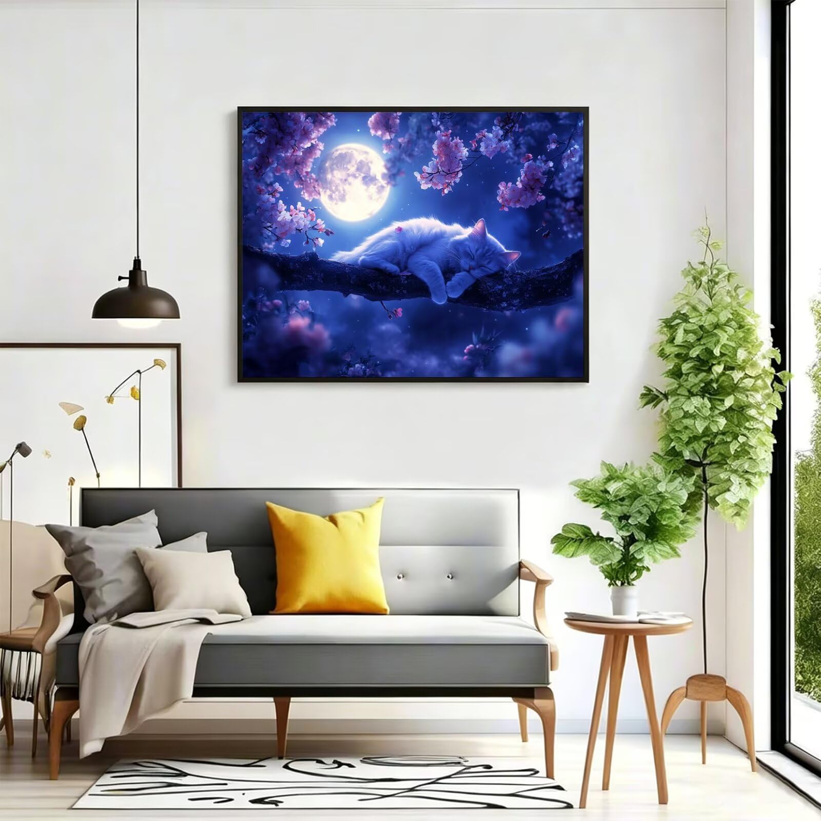Pintar por Numeros Luna Pinturas Acrilicas gato Pintura por Numeros Adultos DIY Lienzos para Pintar, Pintura Acrilica Manualidades, Decoración para Hogar, Regalos Cumpleaños, 90x120cm Sin Marco, q-970