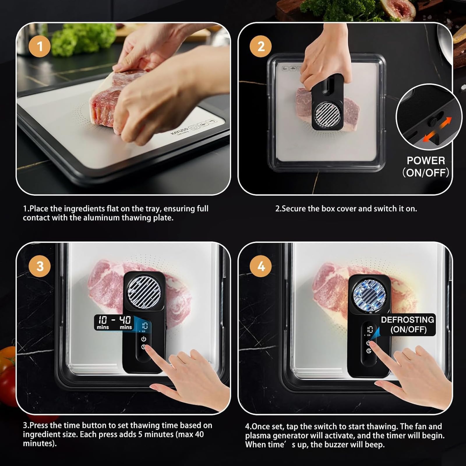 Elektrisches Auftaubrett, Smart Food Defrosting Tray, Schnelles Auftauen in 10 Minuten, USB wiederaufladbar, ideal für Fleisch und Meeresfrüchte, 4,2 l Kapazität
