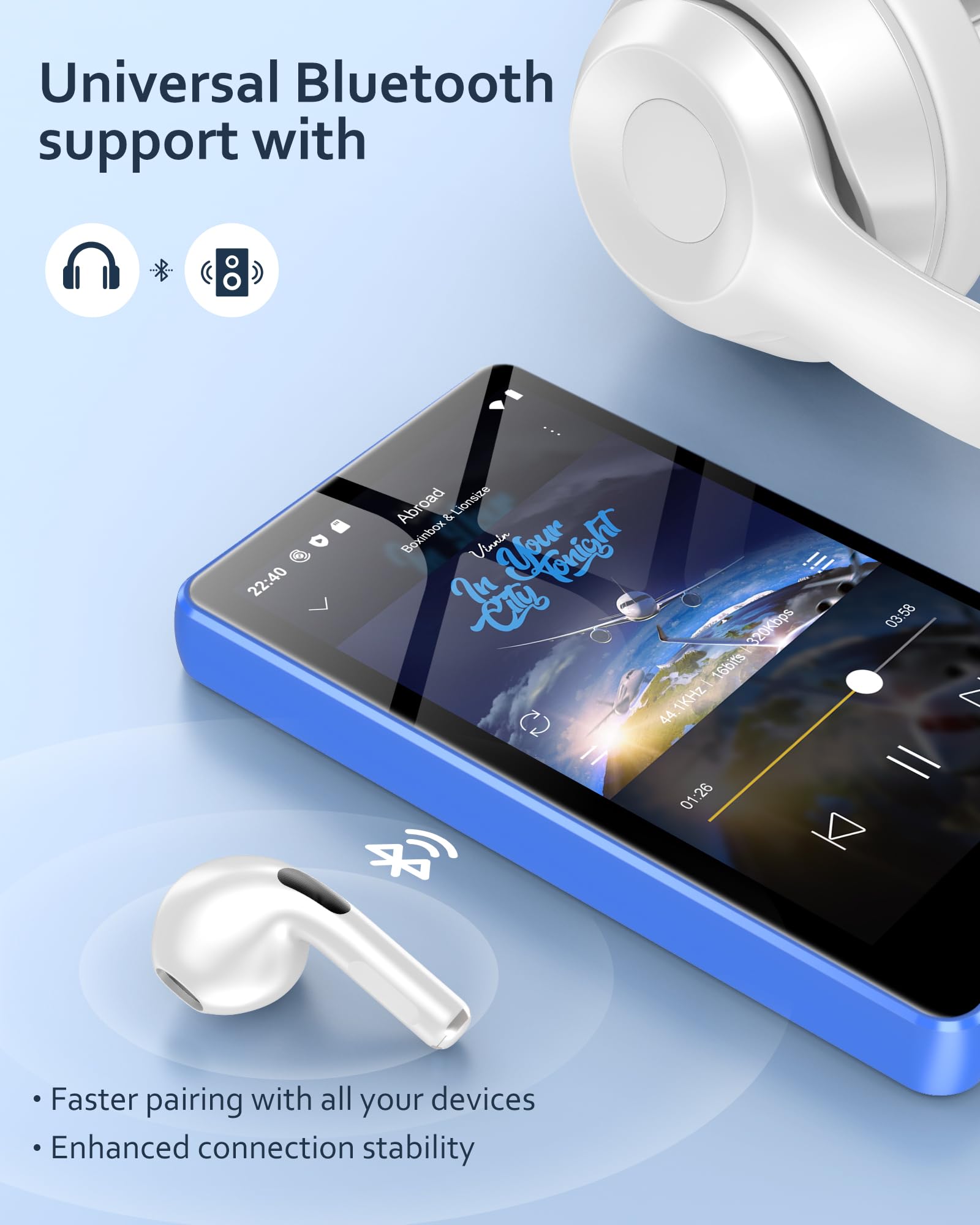 Lettore MP3 Spotify 144 GB con Bluetooth e WiFi, AGXOV MP4 Lettore Musicale con Schermo Touchscreen da 4,02 Pollici, MP3 Android Portatile con Audible, Deezer, Play Store, Blu