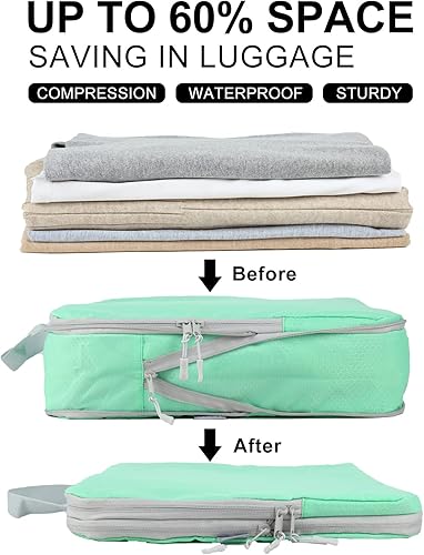 Miniatura 4 de COVAX Juego de 4 cubos de embalaje de compresión, organizadores de equipaje de viaje y cubos de almacenamiento (verde)