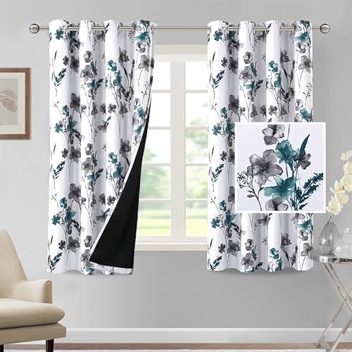 H.VERSAILTEX Cortinas 100% Opacas de 63 Pulgadas de Largo, Juego de 2 Paneles, Cortinas con Estampado Floral Cattleya, Cortinas Térmicas Florales