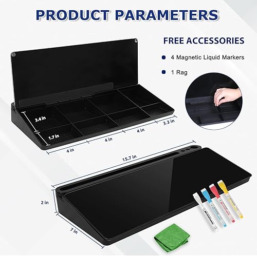 Miniatura 8 de Pizarra blanca de cristal de escritorio con almacenamiento, tablero de escritorio con soporte para teclado de computadora, pizarra blanca de borrado