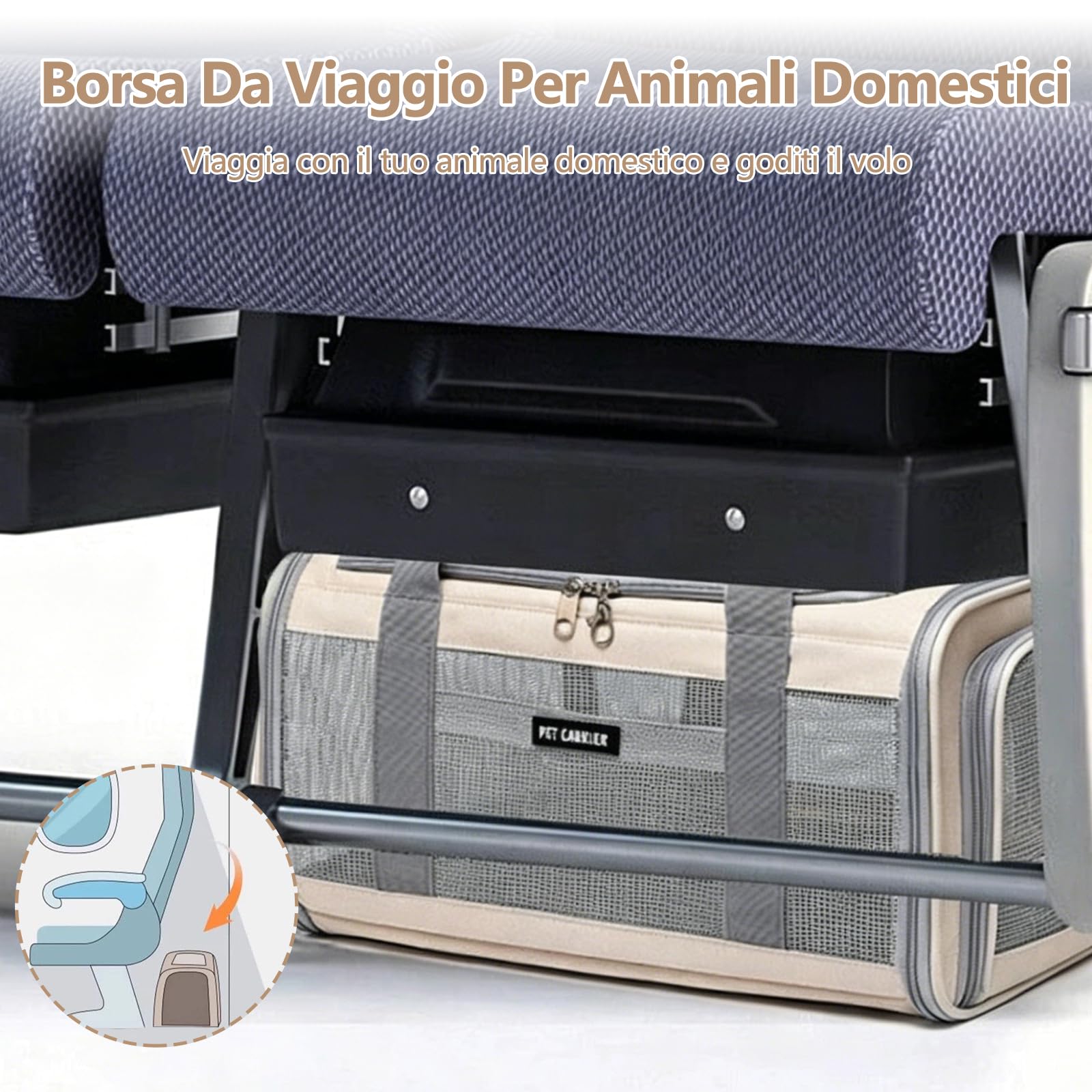 Galatée Borsa Per Animali Domestici - Traspirante, Leggera, Pieghevole, Può Essere Portata a Mano o Indossata a Tracolla, Aperture Multiple, Serratura Per Impedire La Fuga (Beige)