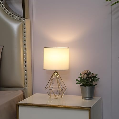 Miniatura 2 de Juego de 2 lámparas de mesa pequeñas doradas, lámparas de mesita de noche con pantalla de tela blanca, base de metal, lámpara de escritorio, moderna