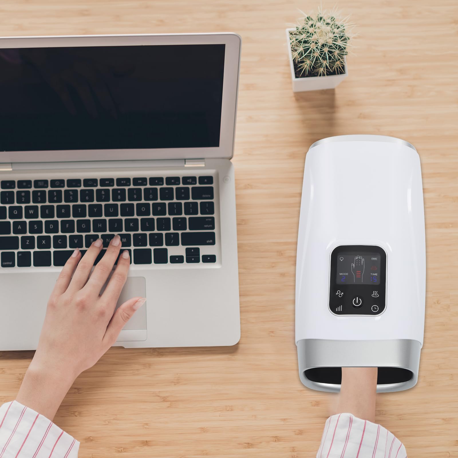 Handmassagegerät mit Luftdruck und Wärmefunktion, 2 Modi & 8 Intensitätsstufen, Timer, wiederaufladbarer Akku, LCD-Display & Typ-C, Gegen Handschmerzen, Gelenkschmerzen, Fingerkribbeln und Müde Hände