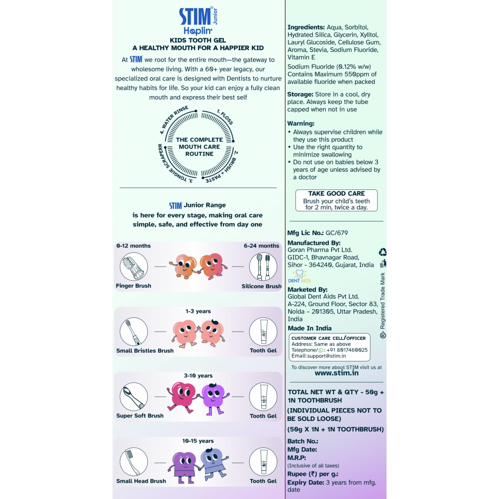 STIM Junior Kids Toothpaste | Age-Appropriate Fluoride | 3-10 Years | Mixed Berry Flavoured | SLS & Colour-Free Toothpaste | Enriched with Xylitol & Vitamin E | (Combo pack with toothbrush) - 2 Brushes - Image 8 thumbnail
