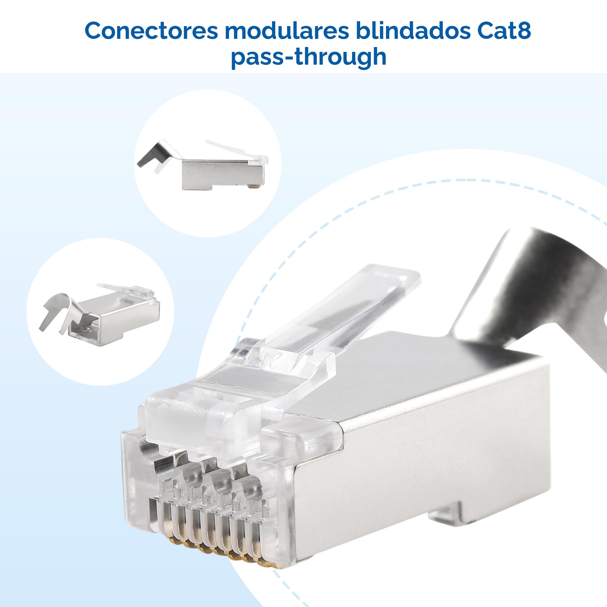 Cable Matters Pack de 20 Conectores Apantallados RJ45 Cat8 Cat7 Cat6 Pass-Through para Cable Ethernet Sólido o Trenzado