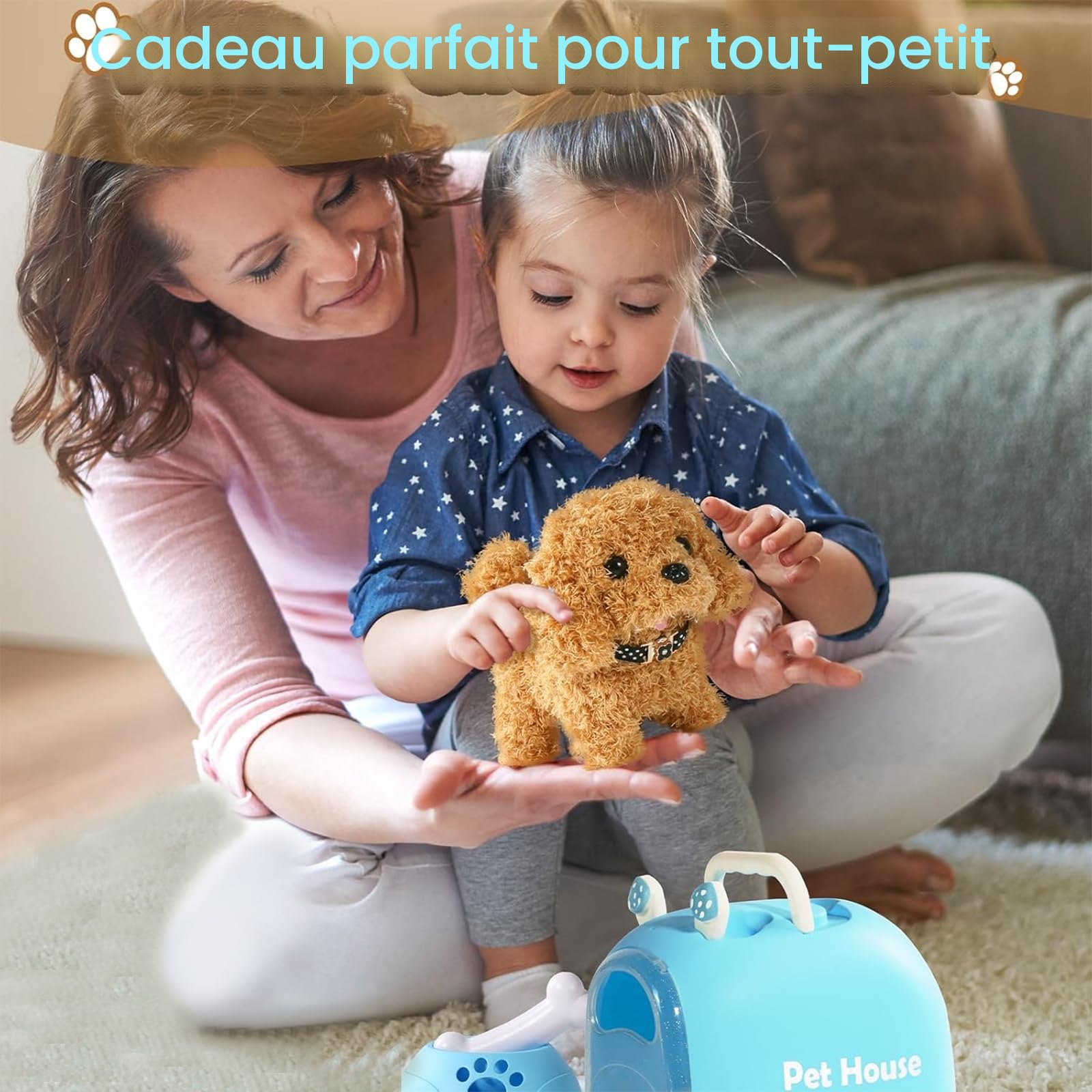 Chien Interactif - Jouet Enfant 2 3 Ans Fille Garçon Jouet Enfant Cadeau 2 3 Ans Fille Réaliste Chien Peluche Qui Marche et Aboie Robot Réaliste