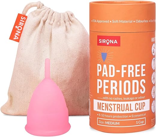 Sirona Reusable Menstrual Cup for Girls & Women | Medium Size with Pouch (Pack of 1) | Ultra Soft, Odour & Rash Free | 100% Medical Grade Silicone...