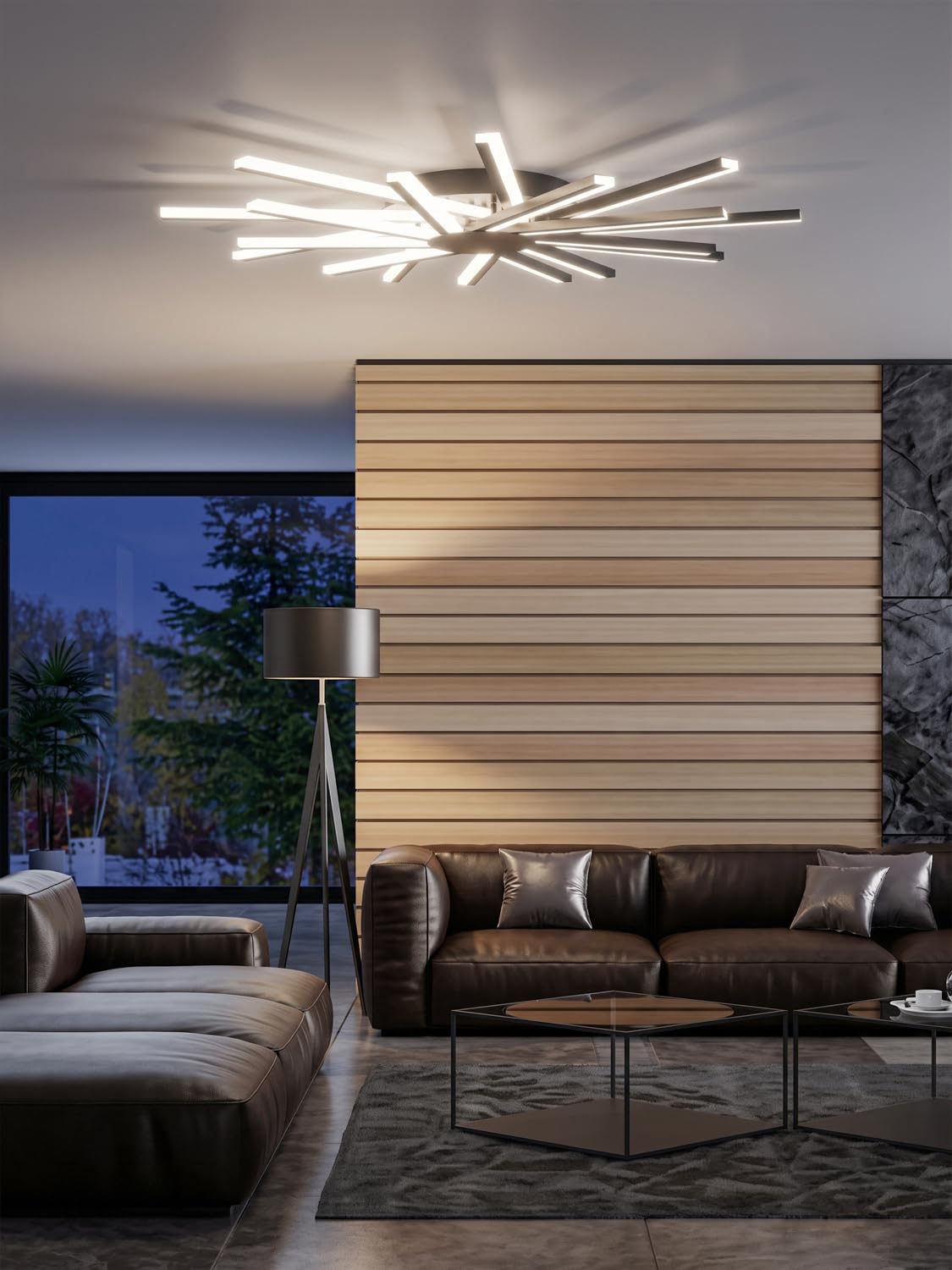 Φ96cm Lampadario Soggiorno Grande, Plafoniera Led Soffitto Moderno, Lampada da Soffitto con 18 Luci, Dimmerabile, Luce per Salotto con Telecomando, Funzione Memoria, Nero