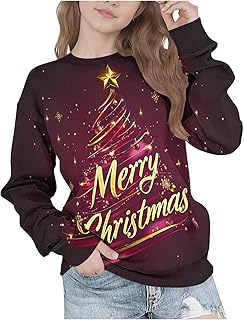 Generic Girls Kids Christmas Jumper Long Sleeve Xmas Tree Sweatshirt, Winter Long Sleeve Tops Cotton Pullover Crew Neck Festival Casual Party Clothes 5-15Y
