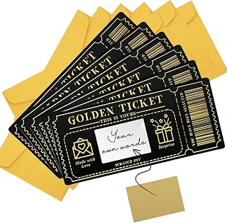 6 Pieces Golden Ticket Scratch-off Cards with Envelopes, Scratch & Reveal Surprise Ticket for Writing Your Own Special for Birthday, Girlfriends,Wives,Valentine's Day Card, Christmas Gift Card(Black)
