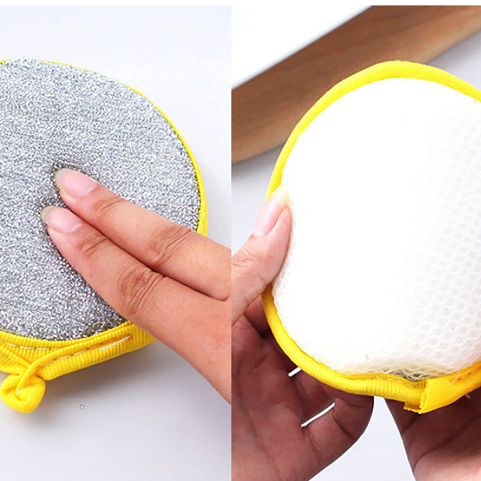 RRJ 10Pcs Kitchen Cleaning Sponges Double Side Round Microfiber Reusable Scrubber Pan Pot Dish Wash Household Cleaning Scouring Tools Random Color