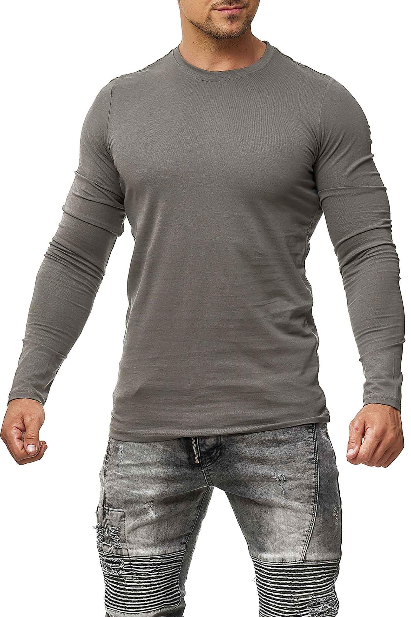 Herren 5er Pack Langarmshirts aus Baumwolle - Longsleeve dünne Basic Shirts, Unterziehshirt Arbeit & Freizeit, figurbetontes Shirt Langarm, Männer Set Rundhals-Shirts, bequem atmungsaktiv