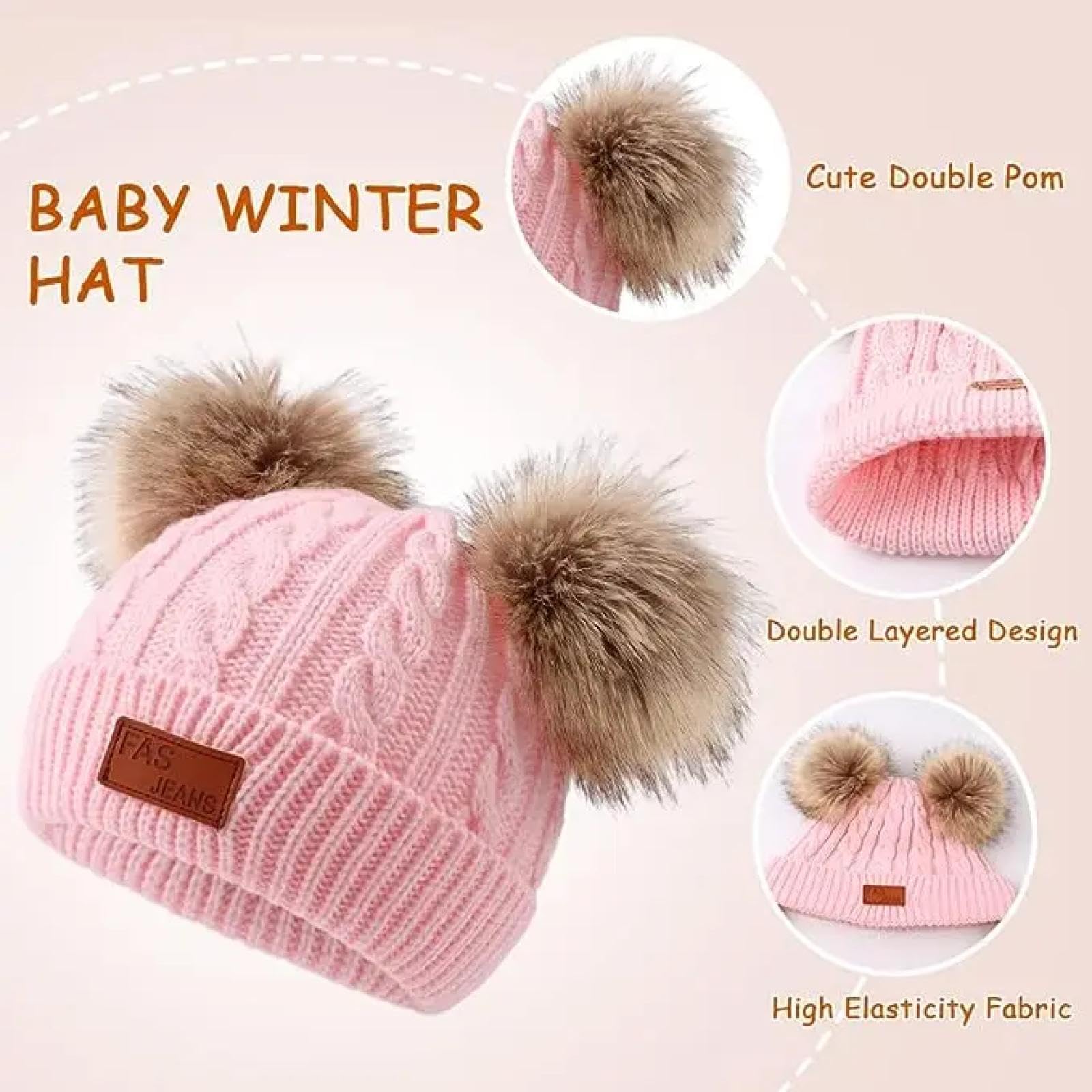Strickmützen Hüte Mützen Caps Beanie Mütze Beanie Kinder Winter Beanie Mütze Schal Handschuhe Warmer Anzug Für Kinder 1-10 Jahre Alt Mädchen Jungen Warme Doppel Pompoms Strickmütze