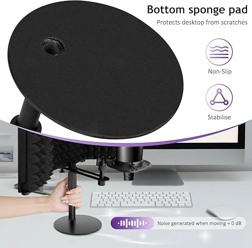 Miniatura 6 de Escudo de aislamiento de micrófono, 3 paneles de protección de micrófono a prueba de sonido con soporte de micrófono y filtro pop, escudo de