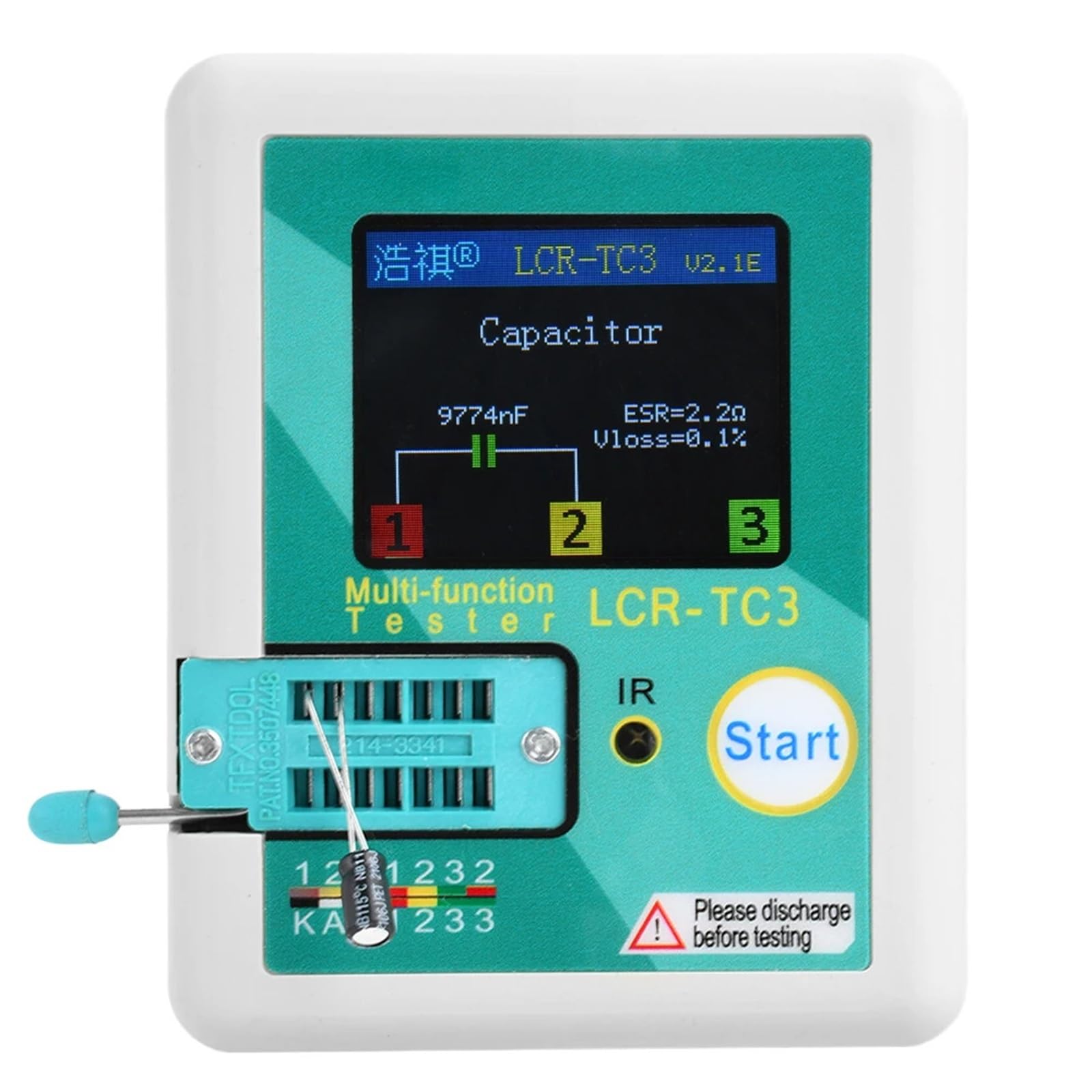 Multimetr cyfrowy, LCR-TC3 Tester tranzystorów TFT LCD Wyświetlacz Multimetr Dioda Trioda Kondensator Rezystor Test Miernik MOSFET NPN PNP Triak MOS Wszechstronne możliwości pomiarowe(LCR-TC3)