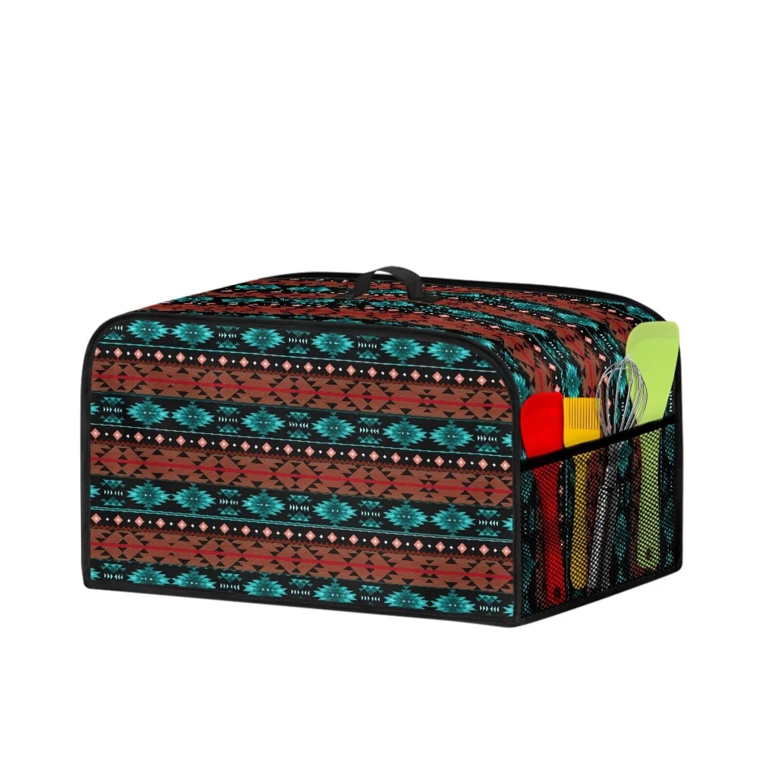 Mintulipy Aztec Tribal Stripes Slow Cooker Cover for Kitchen Appliances Top Handle and Storage Pockets Dust Covers for Kitchen Appliances