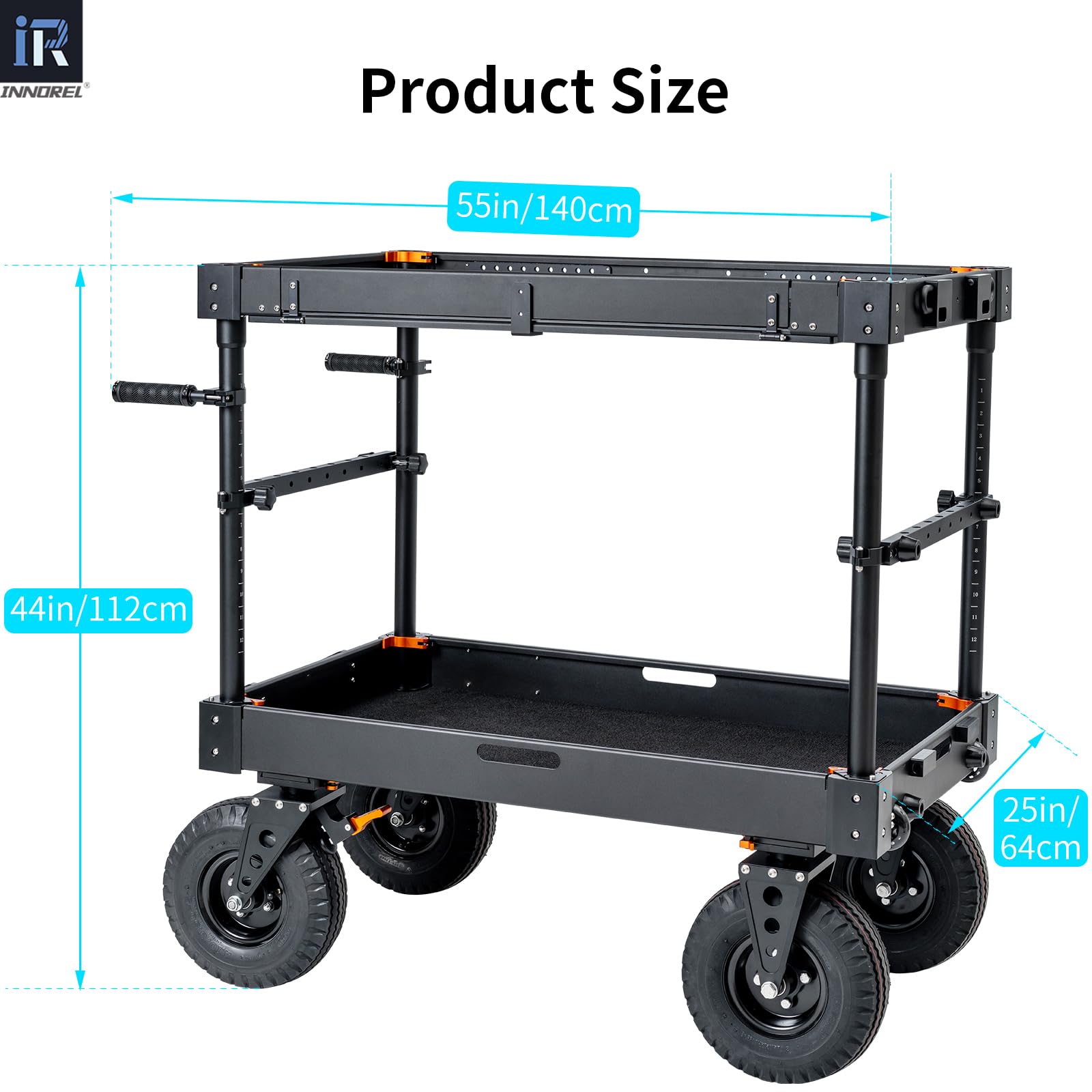 INNOREL DY-120 Carrello per la produzione di video per fotografi, videomaker e filmmaker. Carico utile 220 kg. Carrello portaoggetti DIT/suono/illuminazione. Si ripiega fino a una custodia