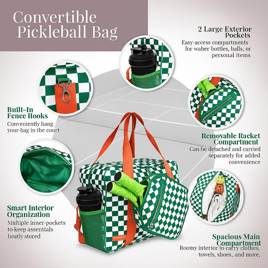 Pickleball Bag for Women & Men 3-in-1 Neoprene Pickleball Bag Pickelball gift for Women with Paddle Cover, Pockets & Fence Hooks, Water-Resistant Neoprene Crossbody Bag Tote bags for Women - Image 5