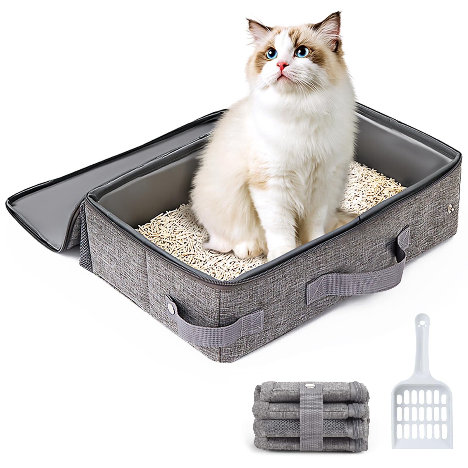 猫トイレ ポータブル 蓋付き 45×35×13cm 地震対策 避難トイレ 非常用 かんいんトイレ 災害用 折り畳み ペットトイレ