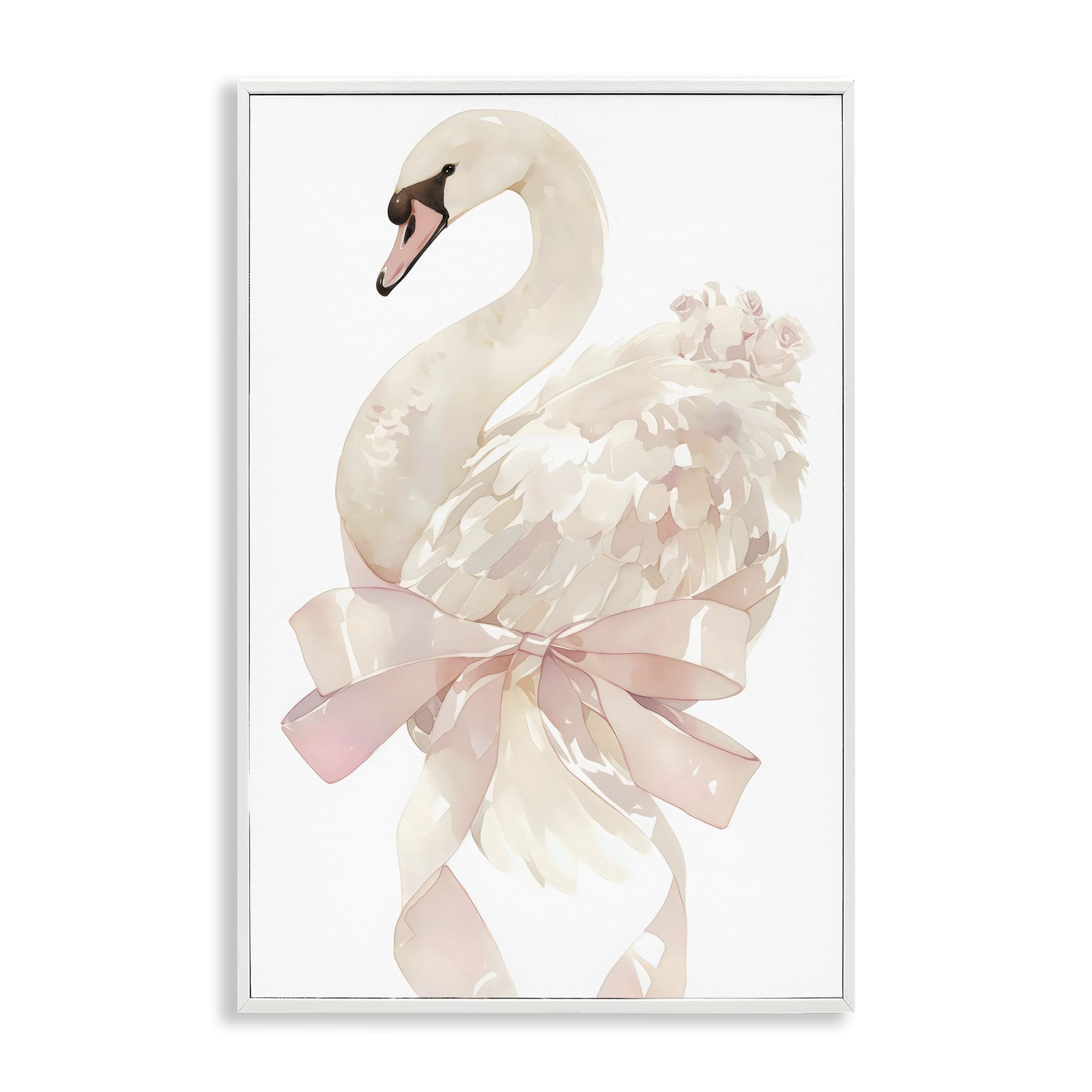 Stupell Industries 'Coquette Swan with Bow', Framed Giclee Art, White, 16 x 24 Inches, Easy to Hang and Sturdy, Made in USA, by Creative Studio