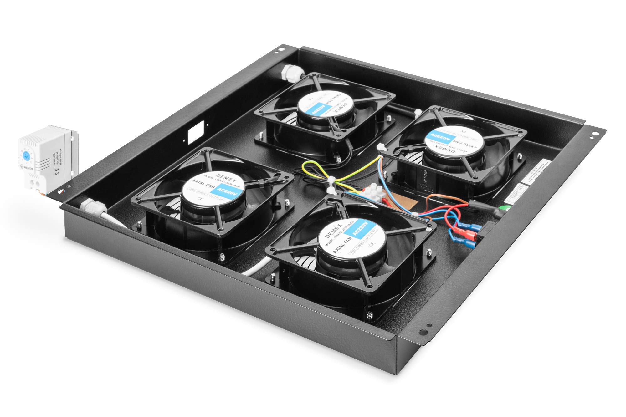 DIGITUS Unità di ventilazione per armadio di rete da 19 pollici - 4 ventole - Termostato - Portata d'aria 9,3 m³ al minuto - per Unique, Unique Light e serie Server-N - Nero
