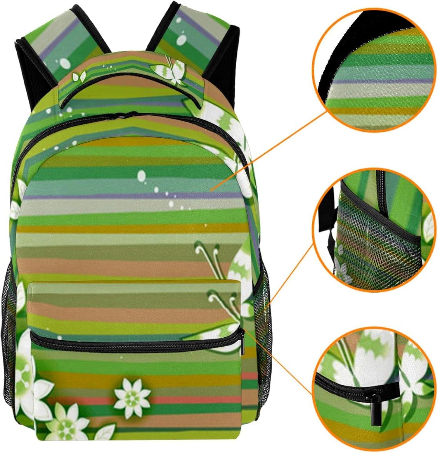[WOSHJIUK] スクールバックパックトラベルバッグ、色の縞模様の花の蝶、アウトドア ウォーク用デイパック スモール サックパッ