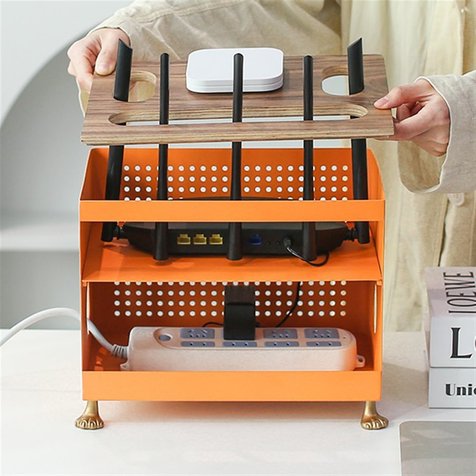 Gestione Cavi Box Coperchio del Desktop della Scatola di immagazzinaggio del Router Brutta Scatola for Gatti con Luce WiFi Cavo Organizer Box
