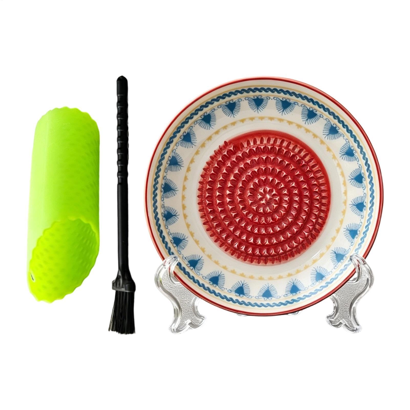 Talerz do tarki do czosnku | Ceramiczne ręczne okrągłe naczynie ze szczotką | Tarka do czosnku | do pieczenia żywności, kuchni, gotowania czekolady
