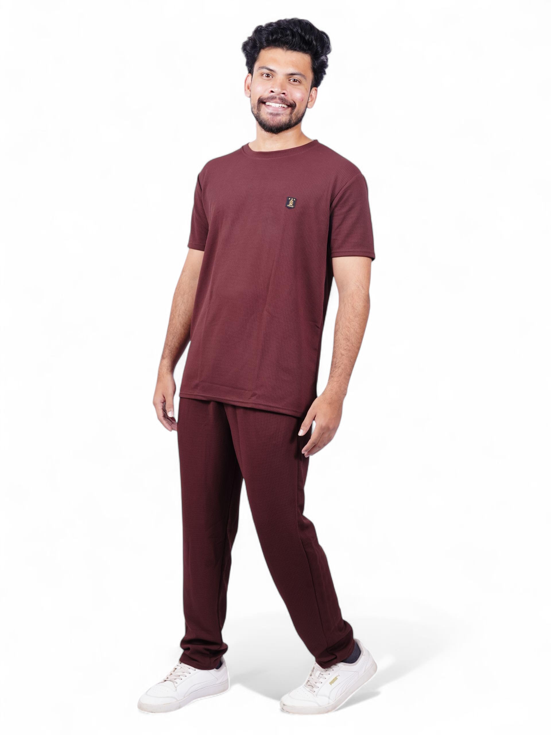 Men’s Co-Ord Set T-Shirt & Track Pant (Maroon), Casual Lounge Wear Set for Men, Half Sleeve Round Neck T-Shirt with Relaxed Fit Track Pants, Stylish Gym, Travel & Daily Wear Outfit-image-17