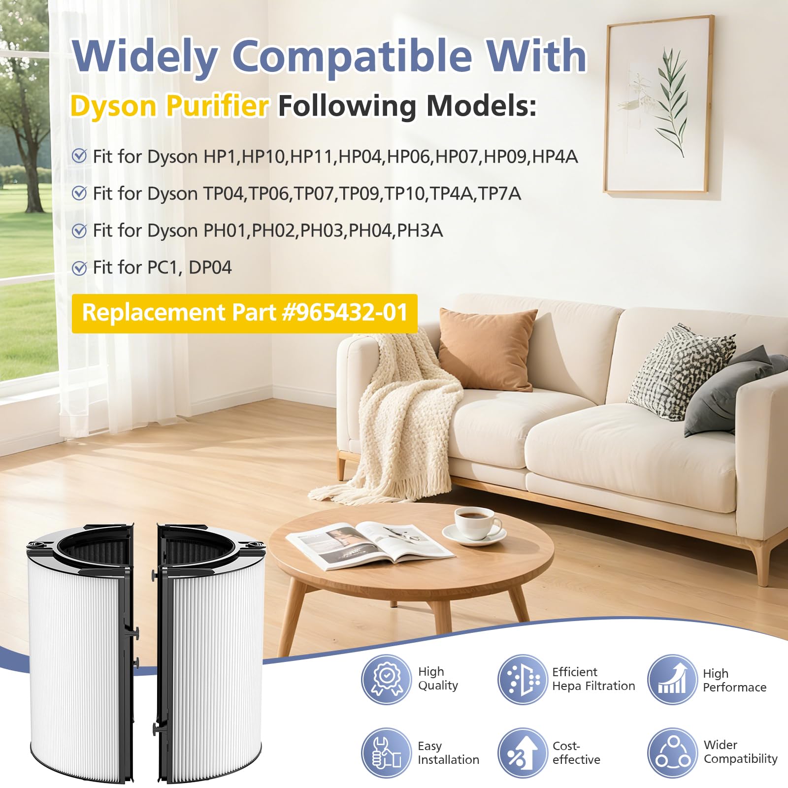 360° Kombi Glas H13 Hepa + Aktivkohlefilter Kompatibel mit Dyson HP1 PC1 HP10 TP07 TP10 TP06 HP06 TP04 HP04 PH01 PH02 PH03 PH04 HP09 TP09 HP07 Luftreiniger, 2-in-1 Ersatzfilter, 2er-Pack